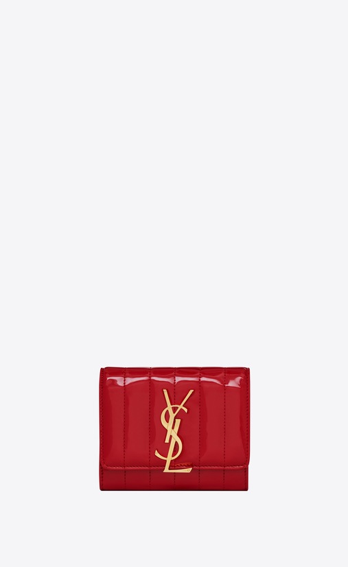 SAINT LAURENT Vicky SLG Woman Vicky compact tri-fold wallet in matelassé patent leather a_V4